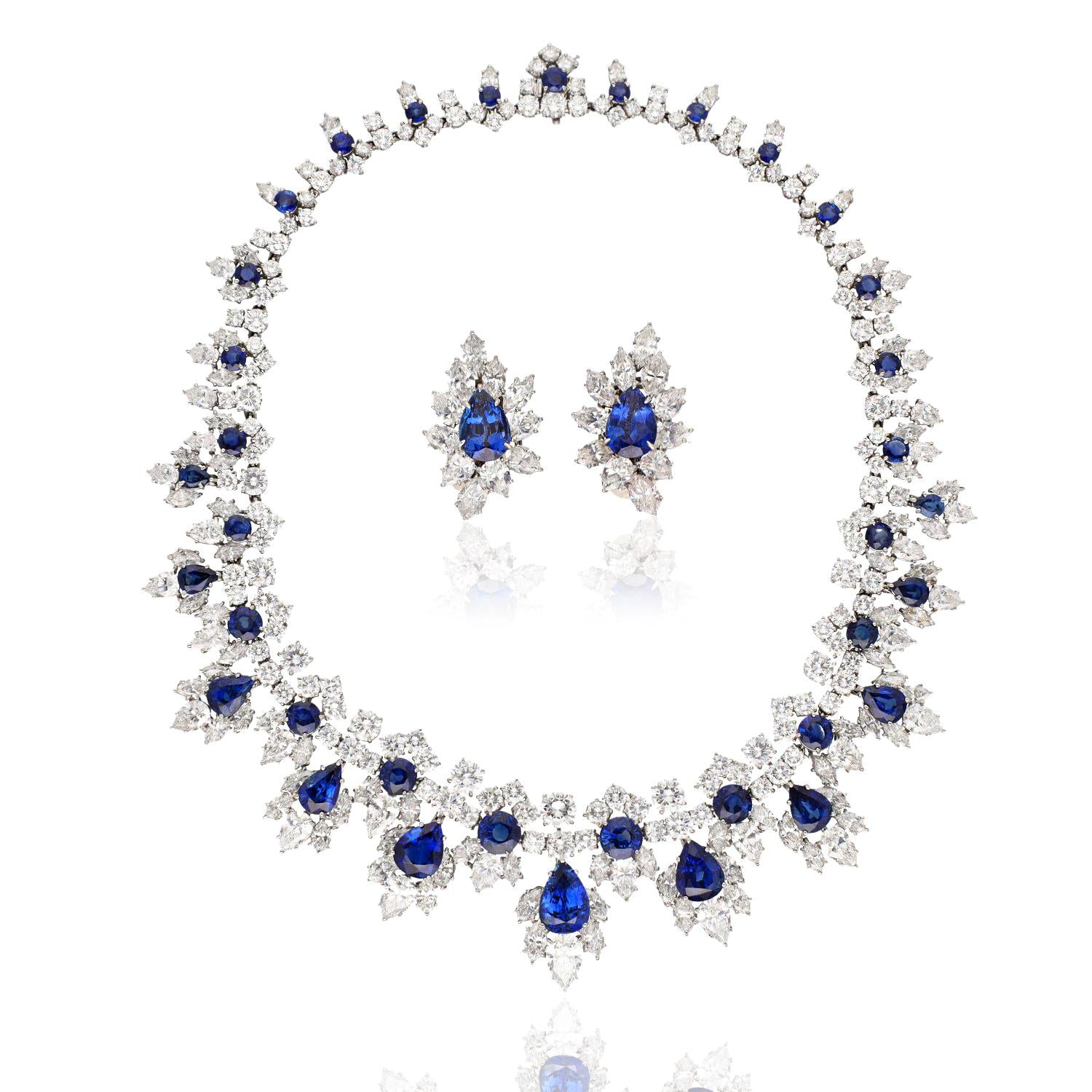 HARRY WINSTON Sapphire and Diamond Bib Necklace and Ear Clips