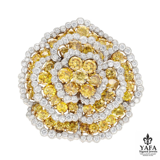 Van Cleef & Arpels  Fine Fancy Yellow and White Diamond "CAMELLIA" Clip-Brooch.