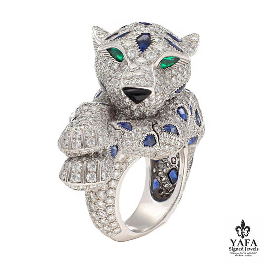 Cartier Diamond and Sapphire Articulated Panther Ring