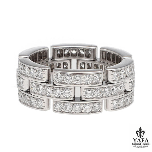 Cartier 18K White Gold and Diamond 3-row Panther Link Ring