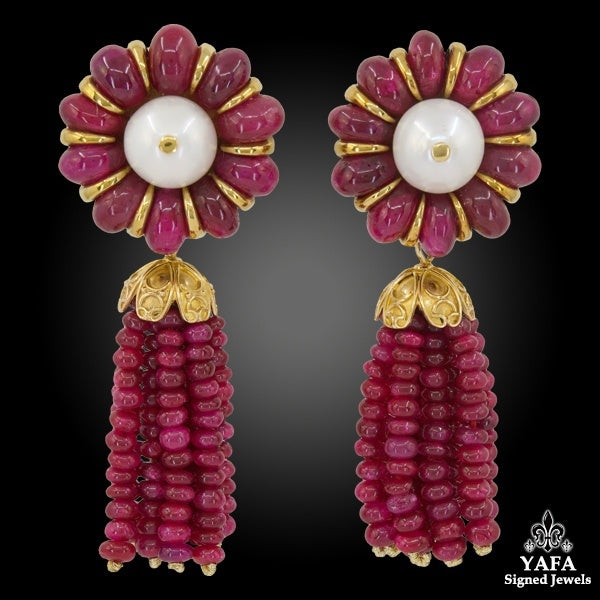 Ruby Pearl Detachable Tassel Earrings