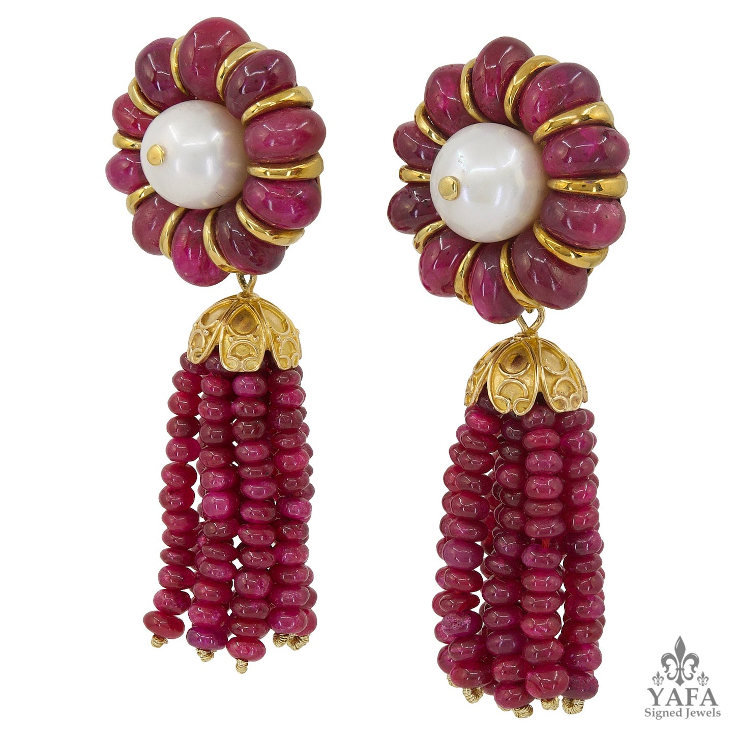 Ruby Pearl Detachable Tassel Earrings