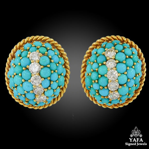 Retro-Style Turquoise Striped Dome Earrings