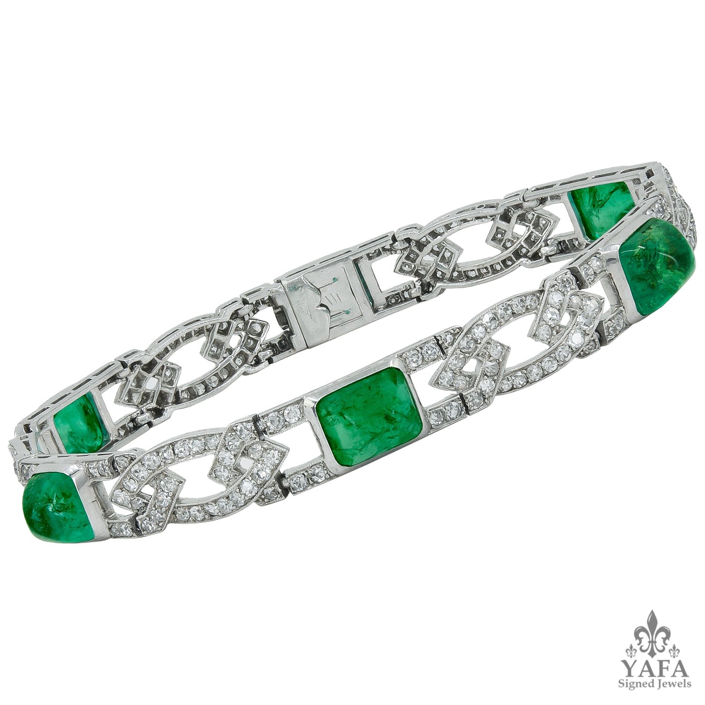 VAN CLEEF & ARPELS Sugarloaf Emerald Diamond Deco Bracelet