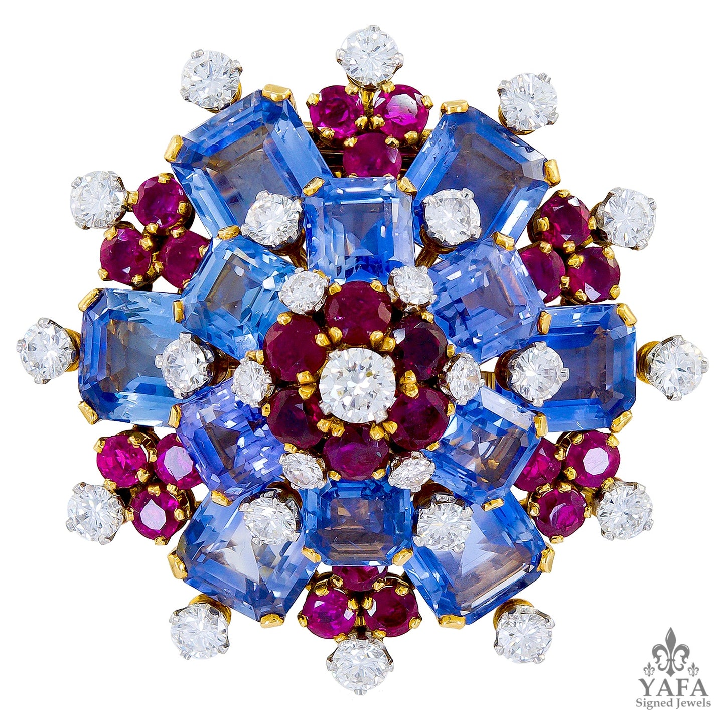 BULGARI Sapphire Ruby Diamond Retro Brooch