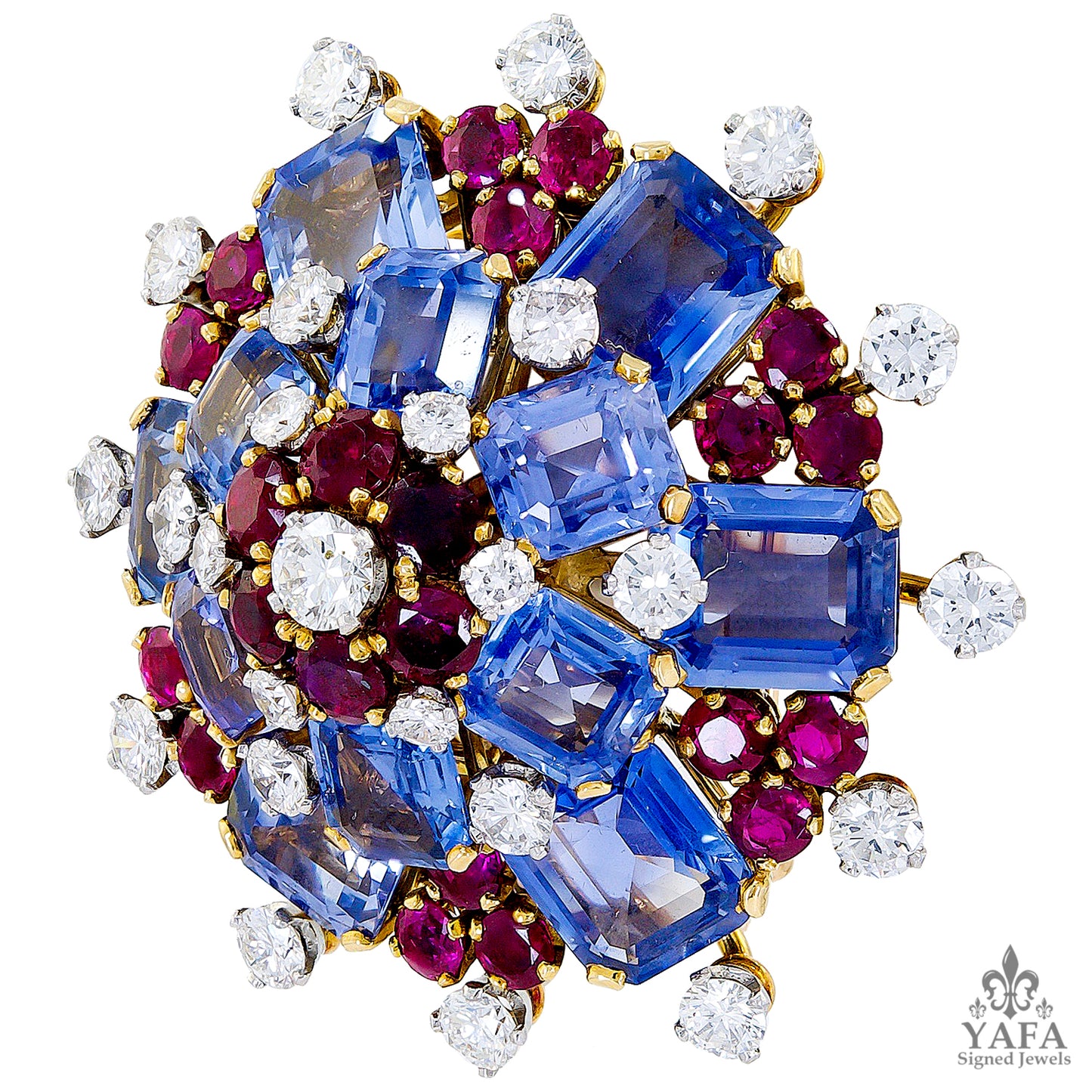 BULGARI Sapphire Ruby Diamond Retro Brooch