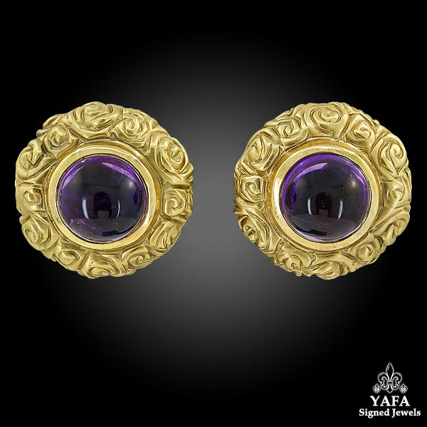 18k Gold Cabochon Amethyst Earrings