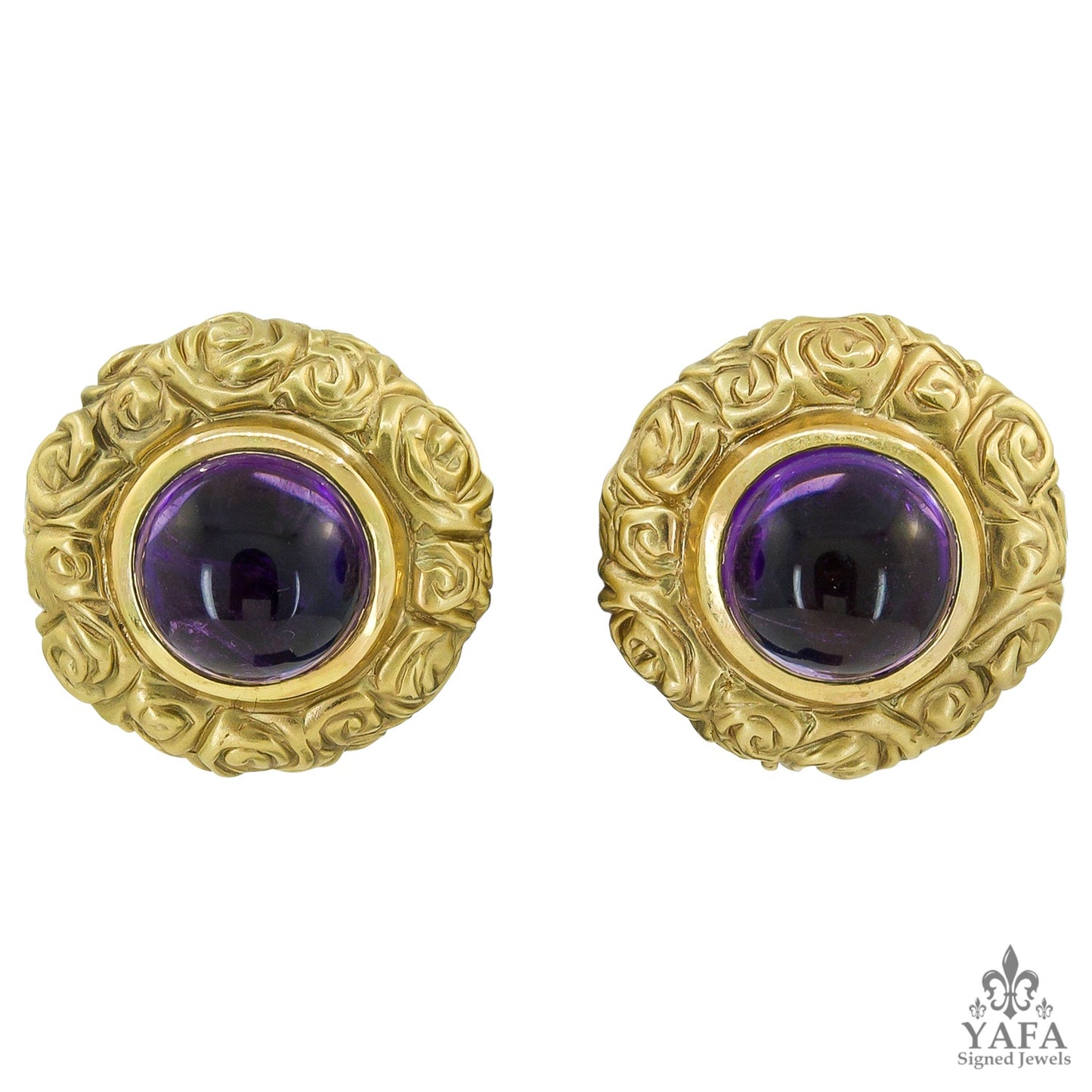 18k Gold Cabochon Amethyst Earrings