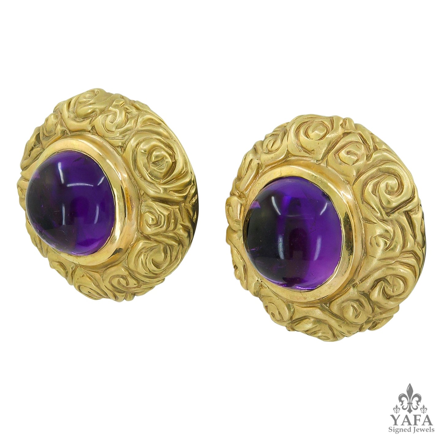 18k Gold Cabochon Amethyst Earrings