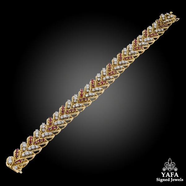 VAN CLEEF & ARPELS Diamond Ruby Leaf Bracelet