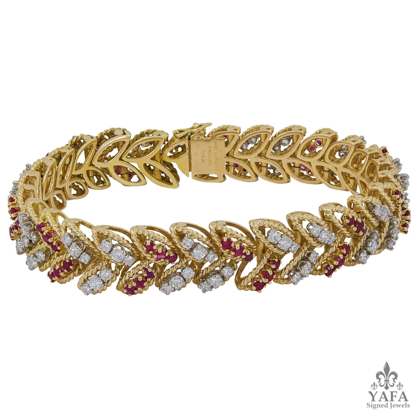 VAN CLEEF & ARPELS Diamond Ruby Leaf Bracelet