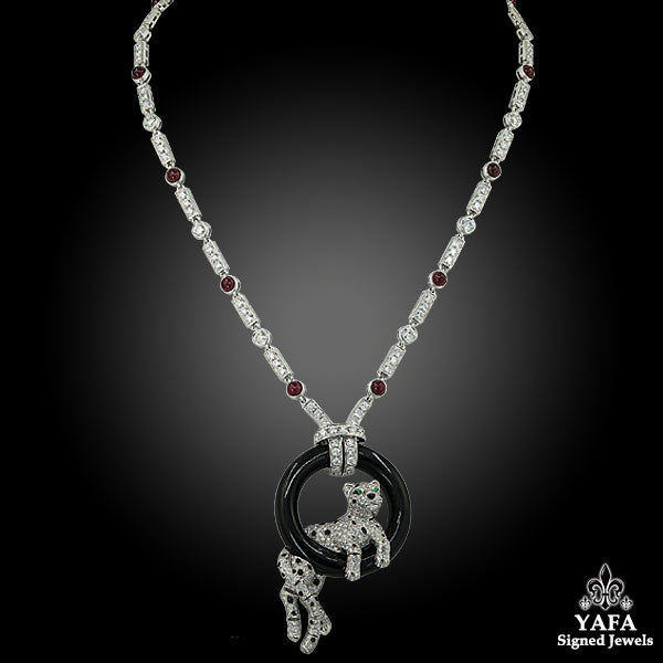 CARTIER Panthere Vintage Diamond Ruby Sautoir Necklace