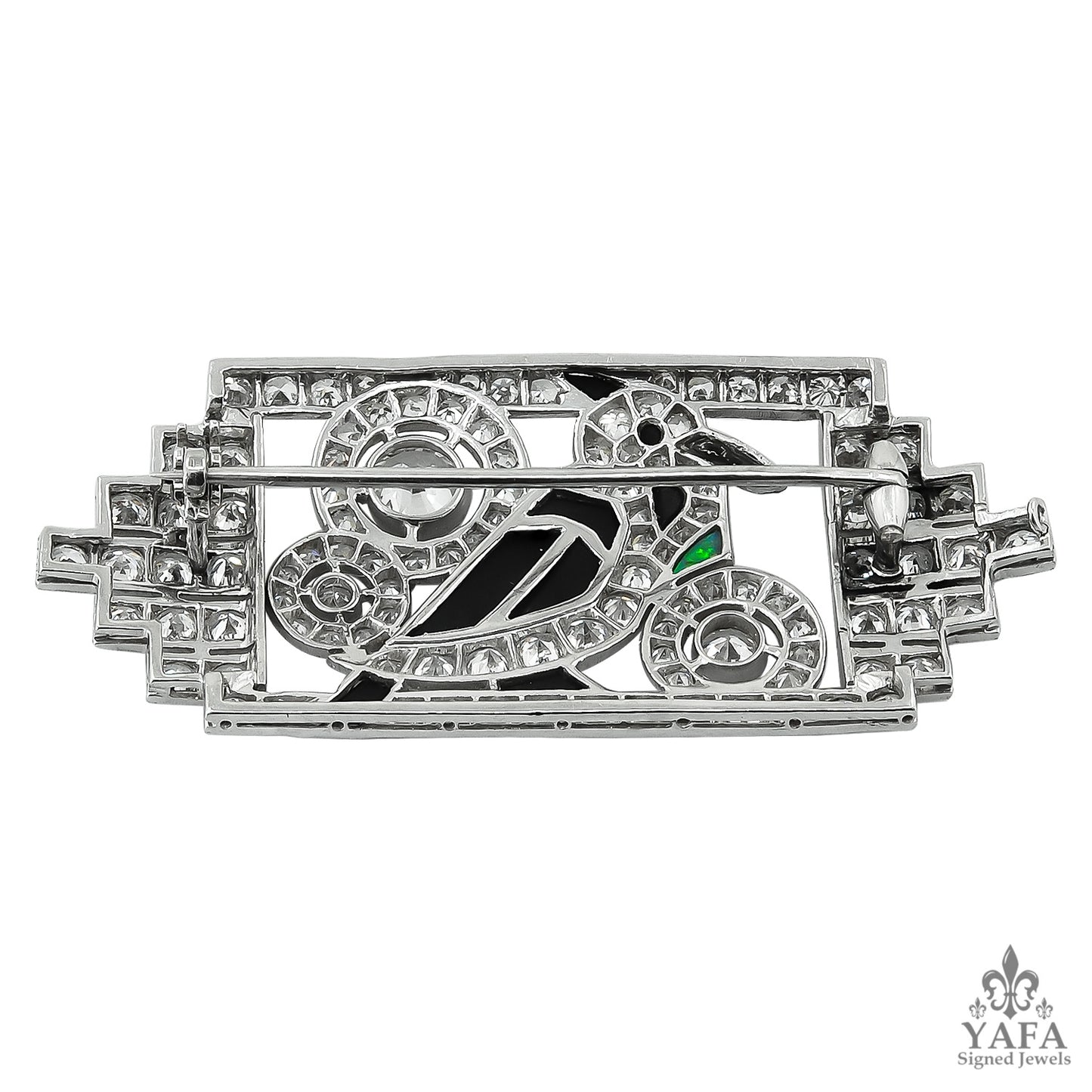 Platinum Diamond, Onyx & Opal Bird Brooch
