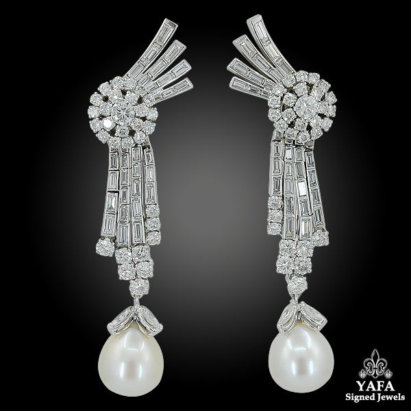 Platinum Diamond, Pearl Drop Earrings