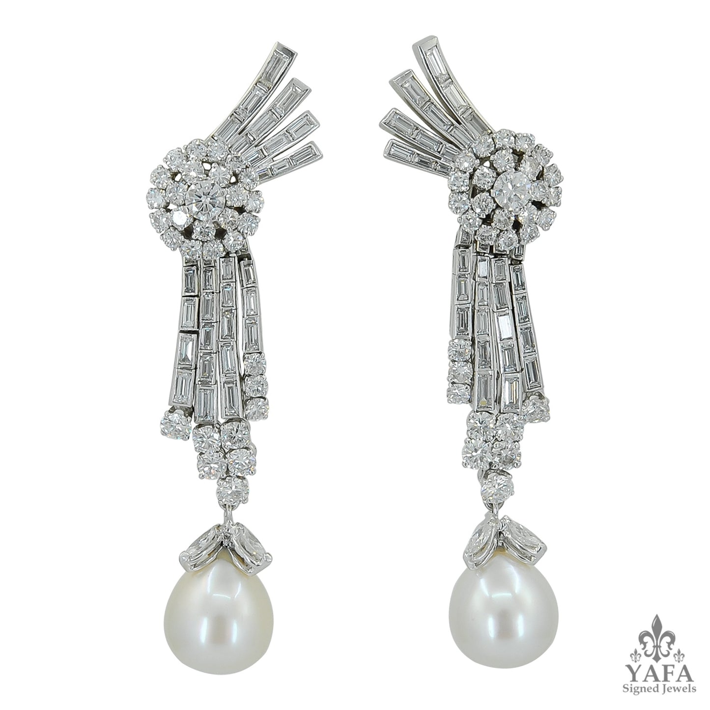 Platinum Diamond, Pearl Drop Earrings