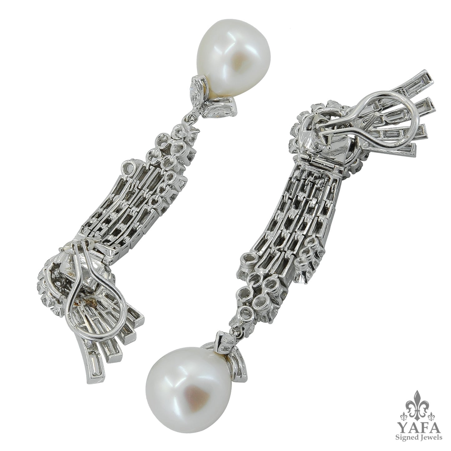 Platinum Diamond, Pearl Drop Earrings