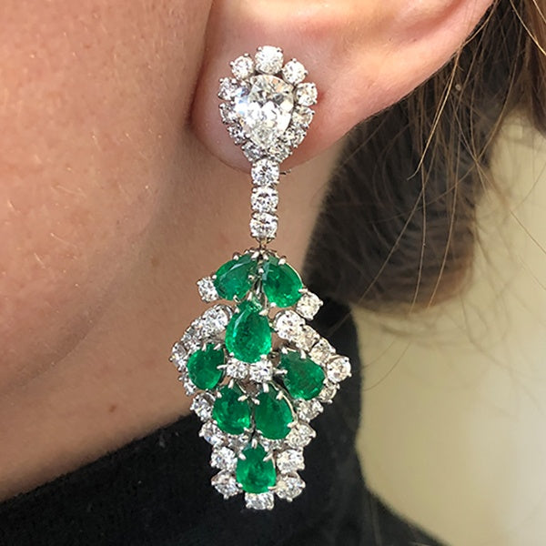 HARRY WINSTON Emerald Diamond Chandelier Earrings