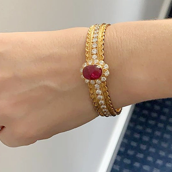 VAN CLEEF & ARPELS Diamond, Cabochon Ruby Bracelet