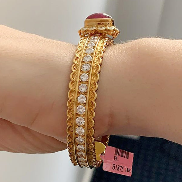 VAN CLEEF & ARPELS Diamond, Cabochon Ruby Bracelet