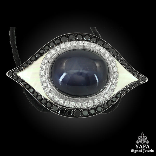 Star Sapphire, Diamond, Mother of Pearl Satin Cord Pendant/Necklace