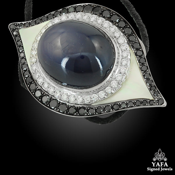 Star Sapphire, Diamond, Mother of Pearl Satin Cord Pendant/Necklace