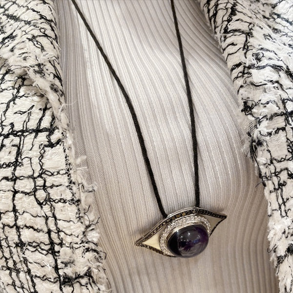 Star Sapphire, Diamond, Mother of Pearl Satin Cord Pendant/Necklace