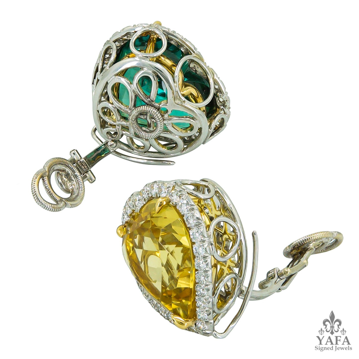 Platinum Diamond, Tourmaline, Beryl Earrings