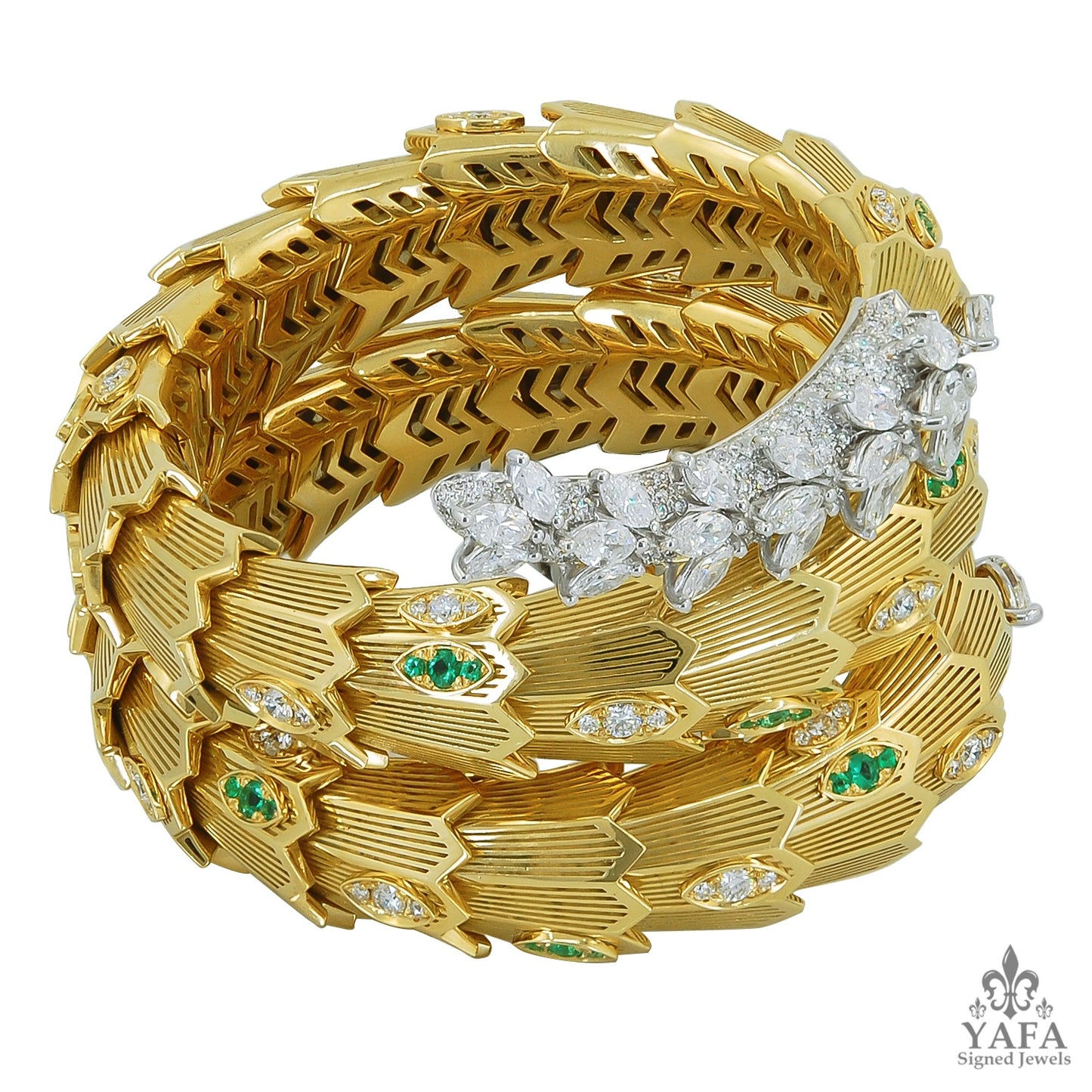 BULGARI Diamond & Emerald Serpenti Gold Bracelet