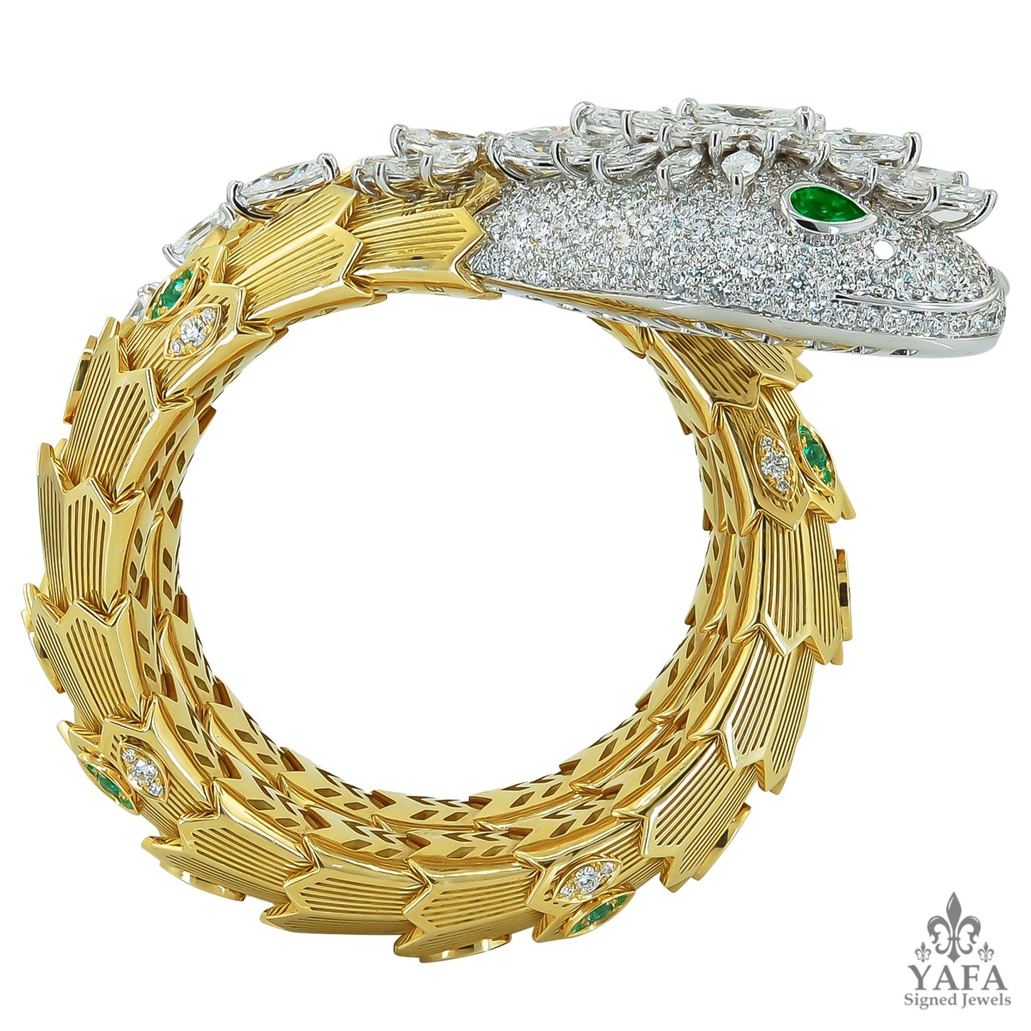 BULGARI Diamond & Emerald Serpenti Gold Bracelet