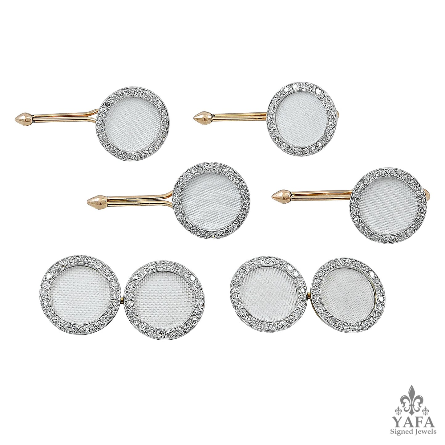 CARTIER Diamond White Enamel Dress Set Cufflinks
