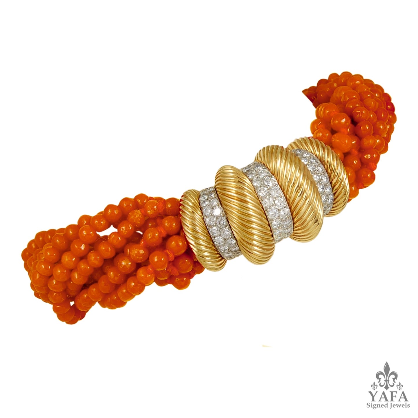 CARTIER Coral Bead Diamond Torsade Bracelet