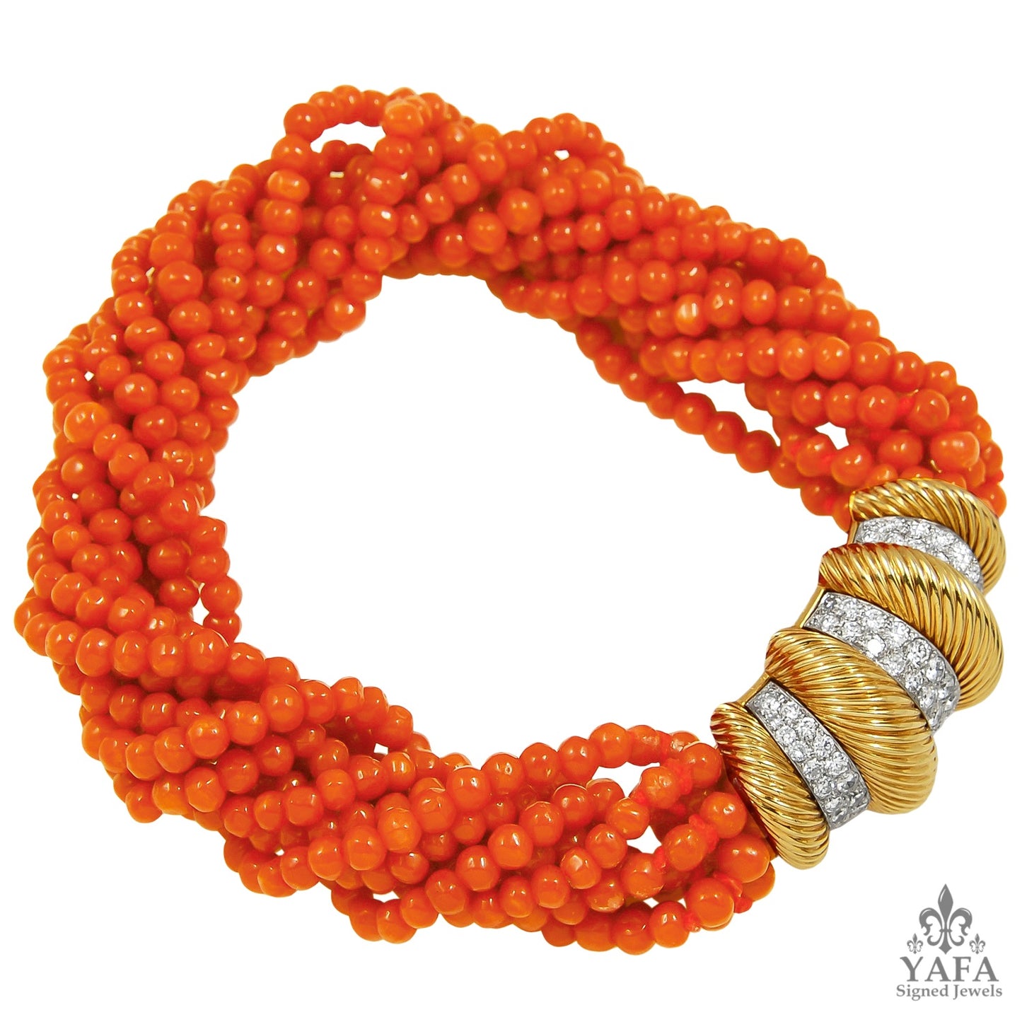 CARTIER Coral Bead Diamond Torsade Bracelet
