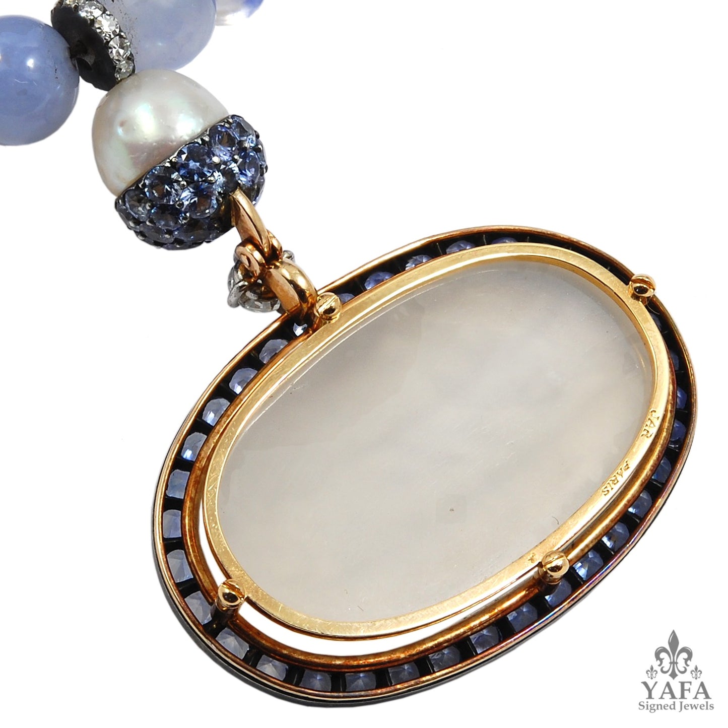JAR 18k Rose Gold Sapphire, Chalcedony, Diamond Necklace