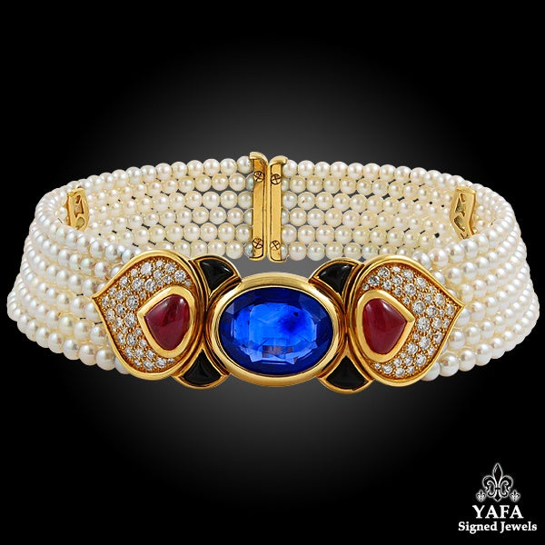 MARINA B Pauline Sapphire Pearl Collar Earrings Suite