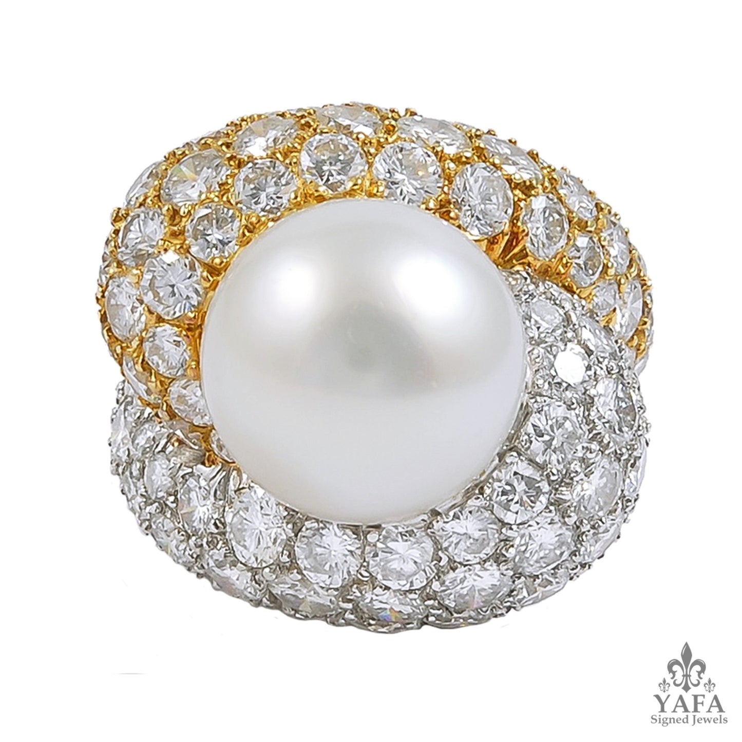 Platinum Diamond South Sea Pearl Dome Ring