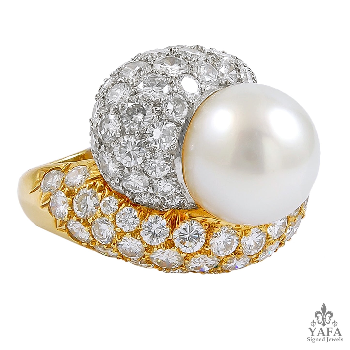 Platinum Diamond South Sea Pearl Dome Ring