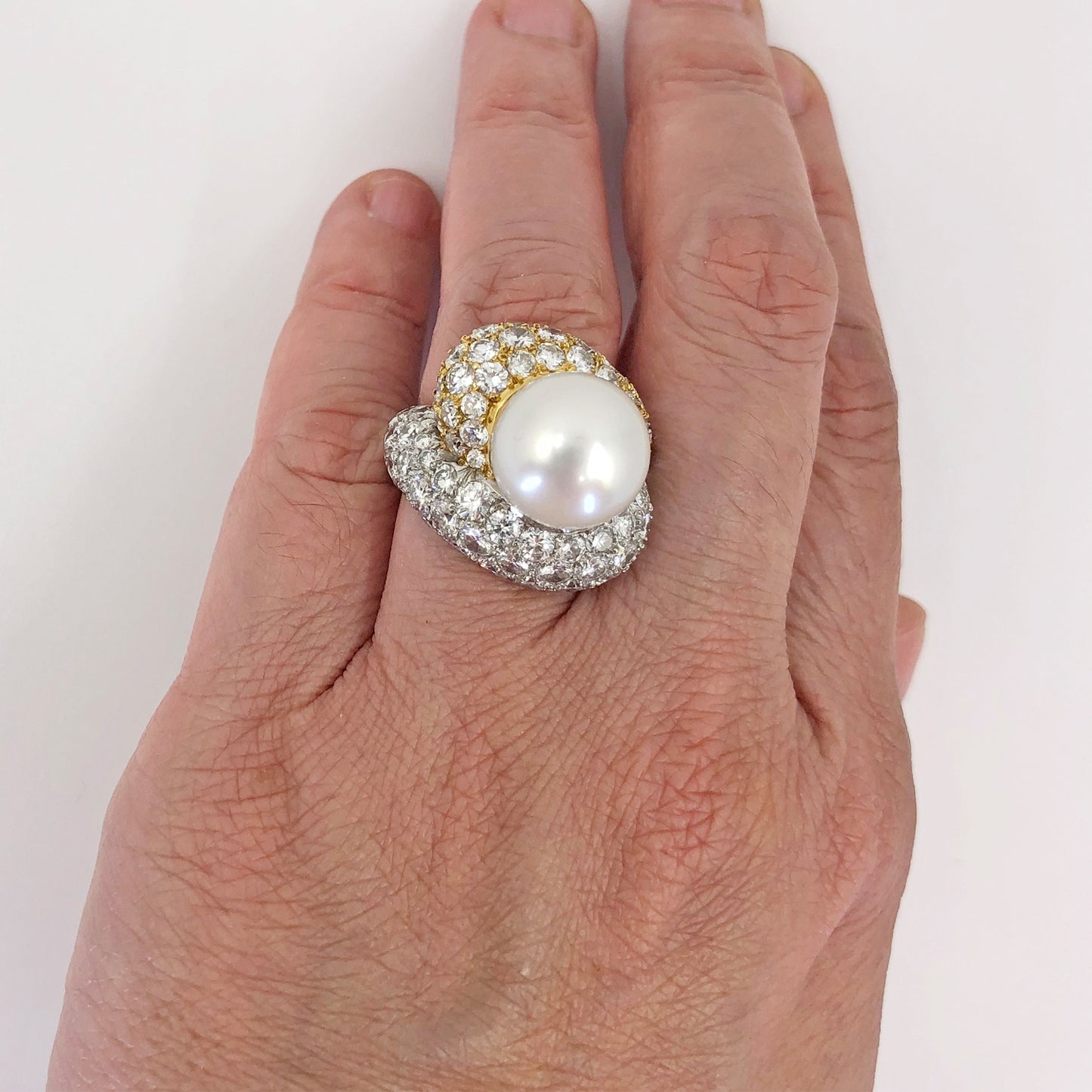Platinum Diamond South Sea Pearl Dome Ring