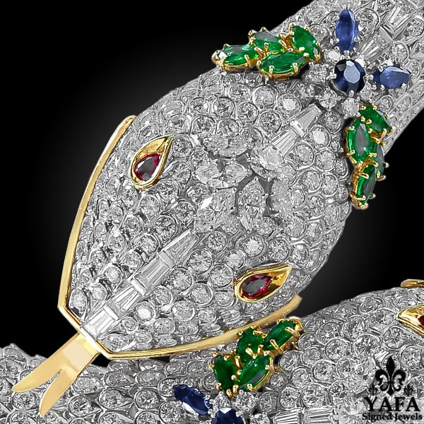 HARRY WINSTON Diamond Ruby Emerald Sapphire Two Head Serpenti Necklace