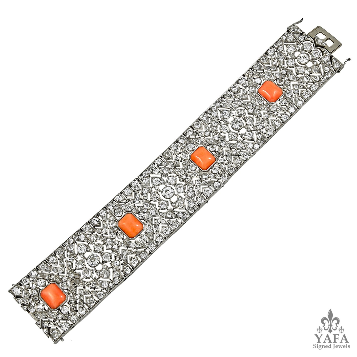 Art Deco Diamond Coral Articulated Bracelet