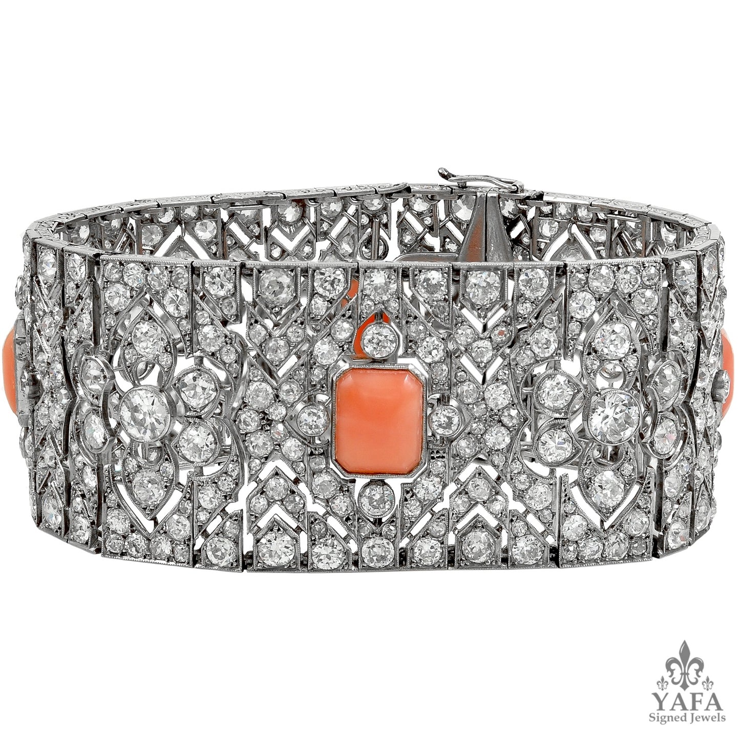 Art Deco Diamond Coral Articulated Bracelet