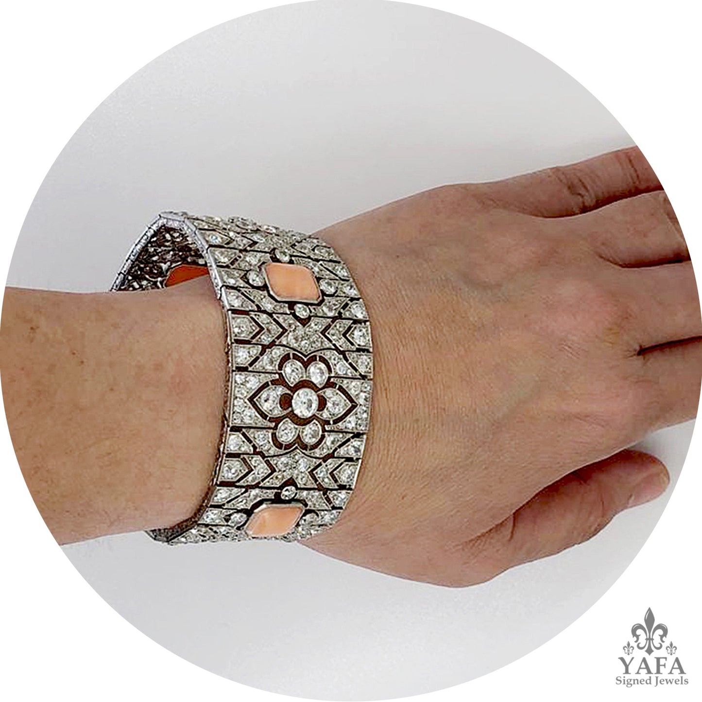 Art Deco Diamond Coral Articulated Bracelet