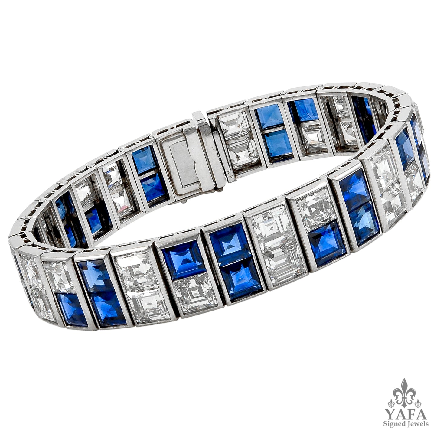 Platinum Sapphire Diamond Double Line Bracelet