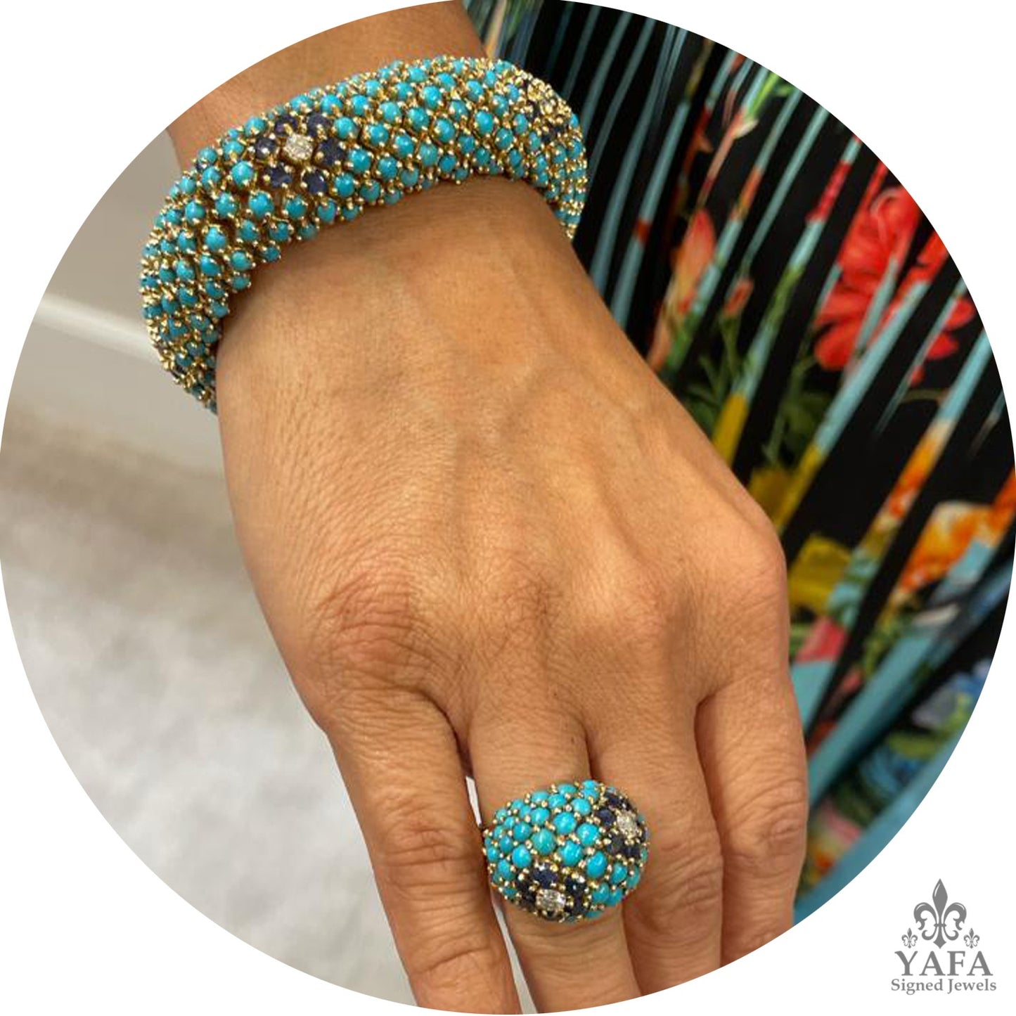 Retro-Style Turquoise Sapphire Diamond Bombe Suite