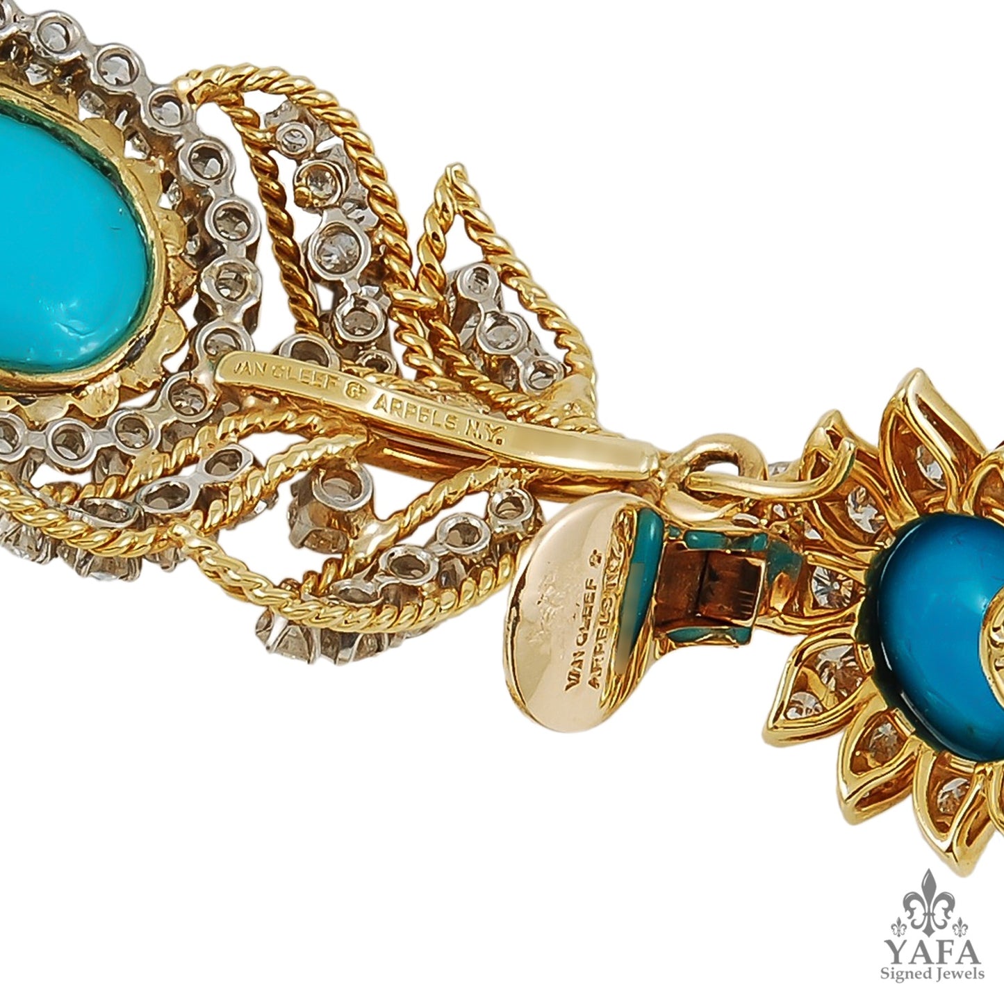 VAN CLEEF & ARPELS Diamond, Cabochon Turquoise Earrings