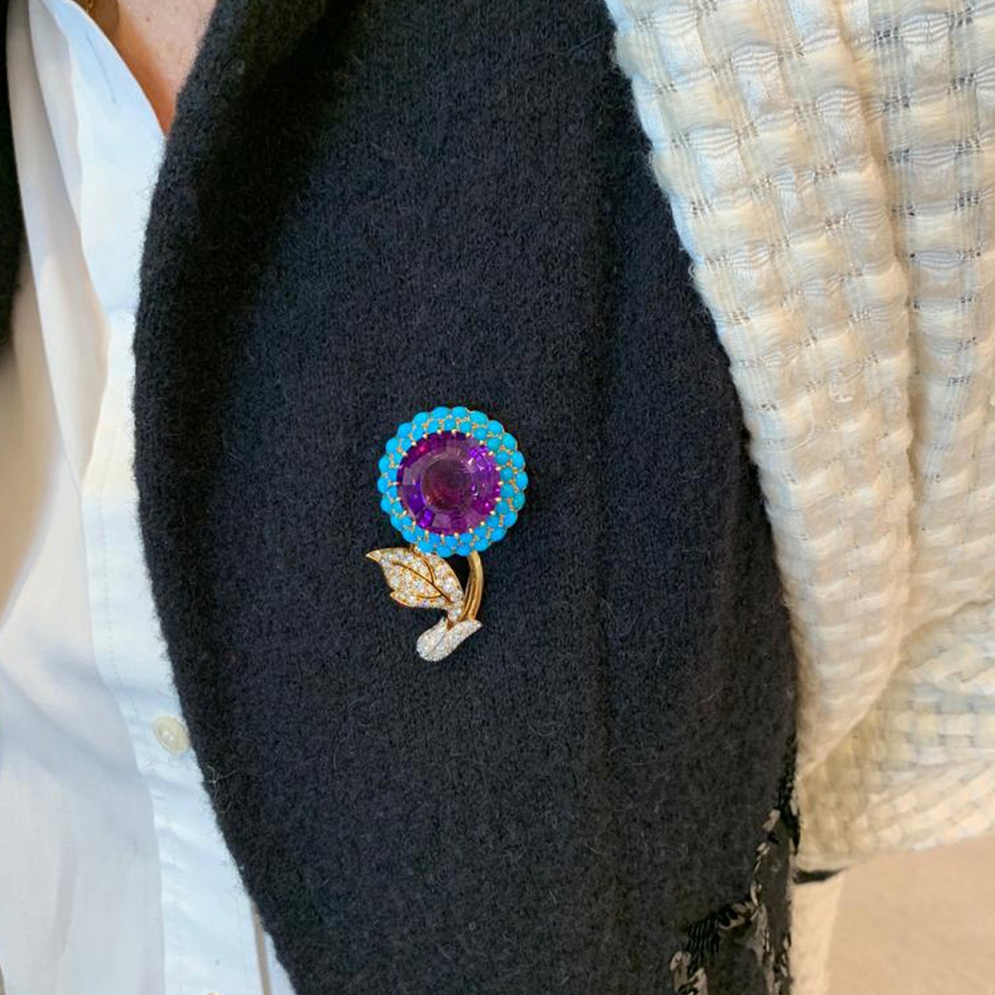 CARTIER Amethyst and Turquoise Double Clip Brooch