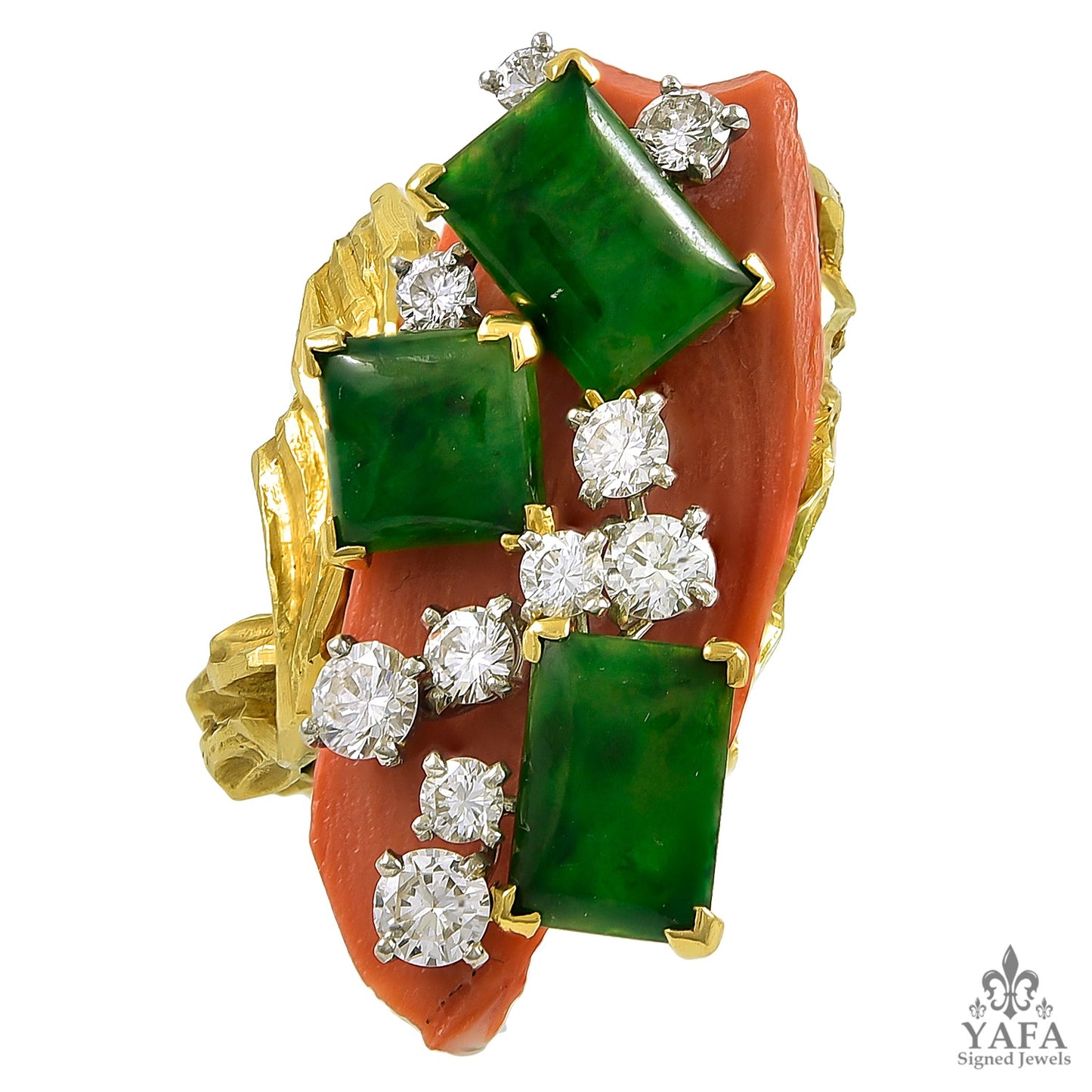 CARTIER Diamond, Jade, Coral Ring