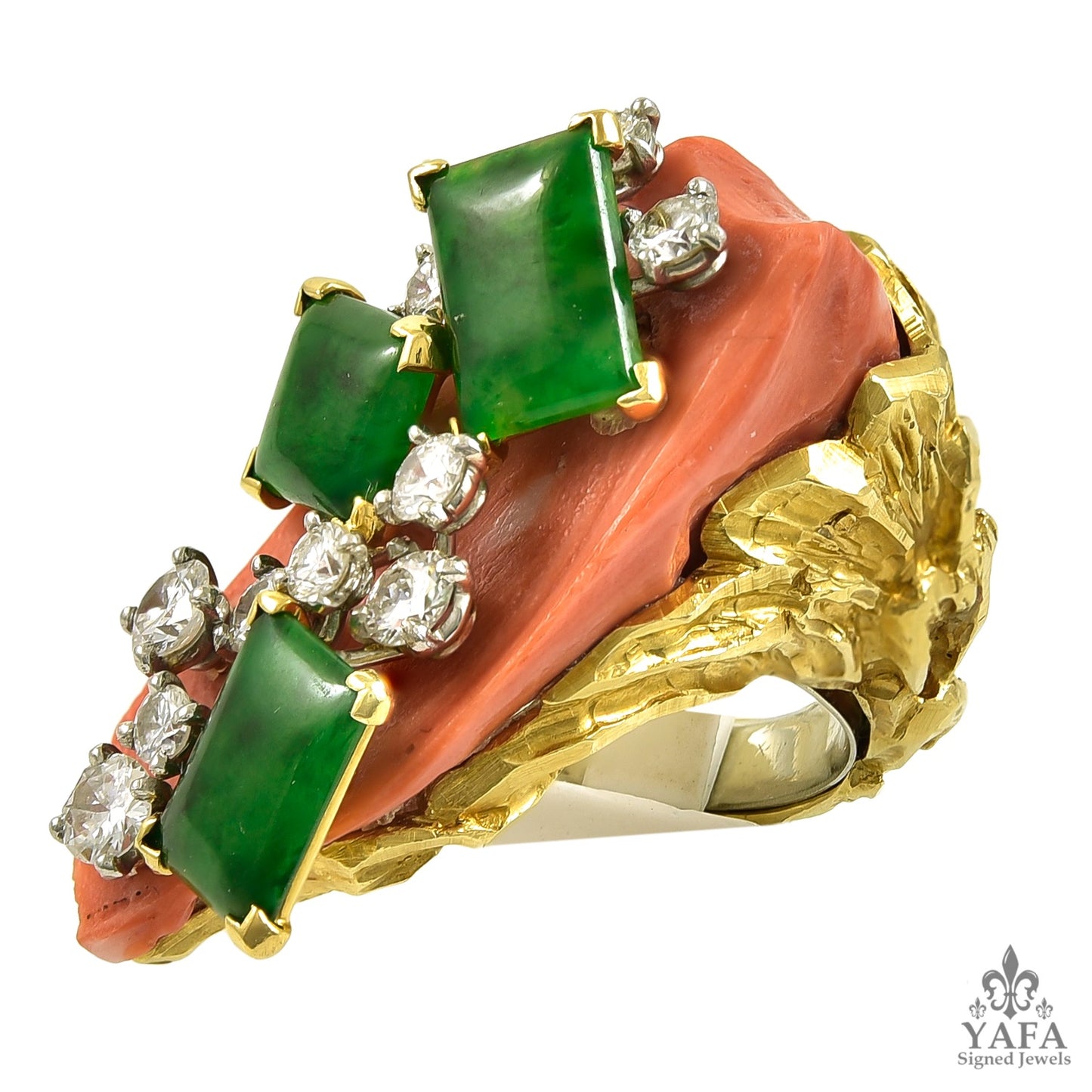 CARTIER Diamond, Jade, Coral Ring