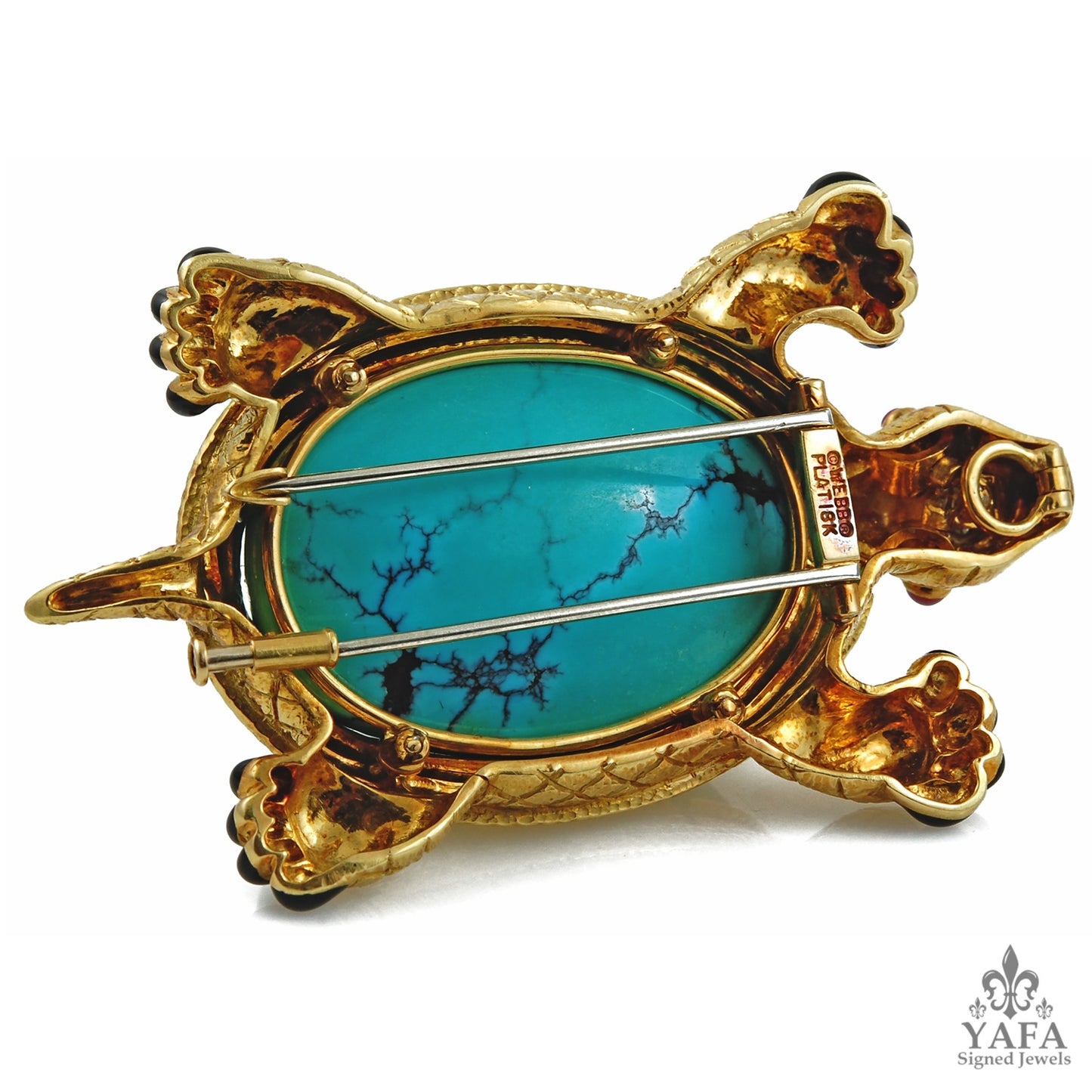 DAVID WEBB Two Tone Diamond, Turquoise, Ruby Turtle Brooch