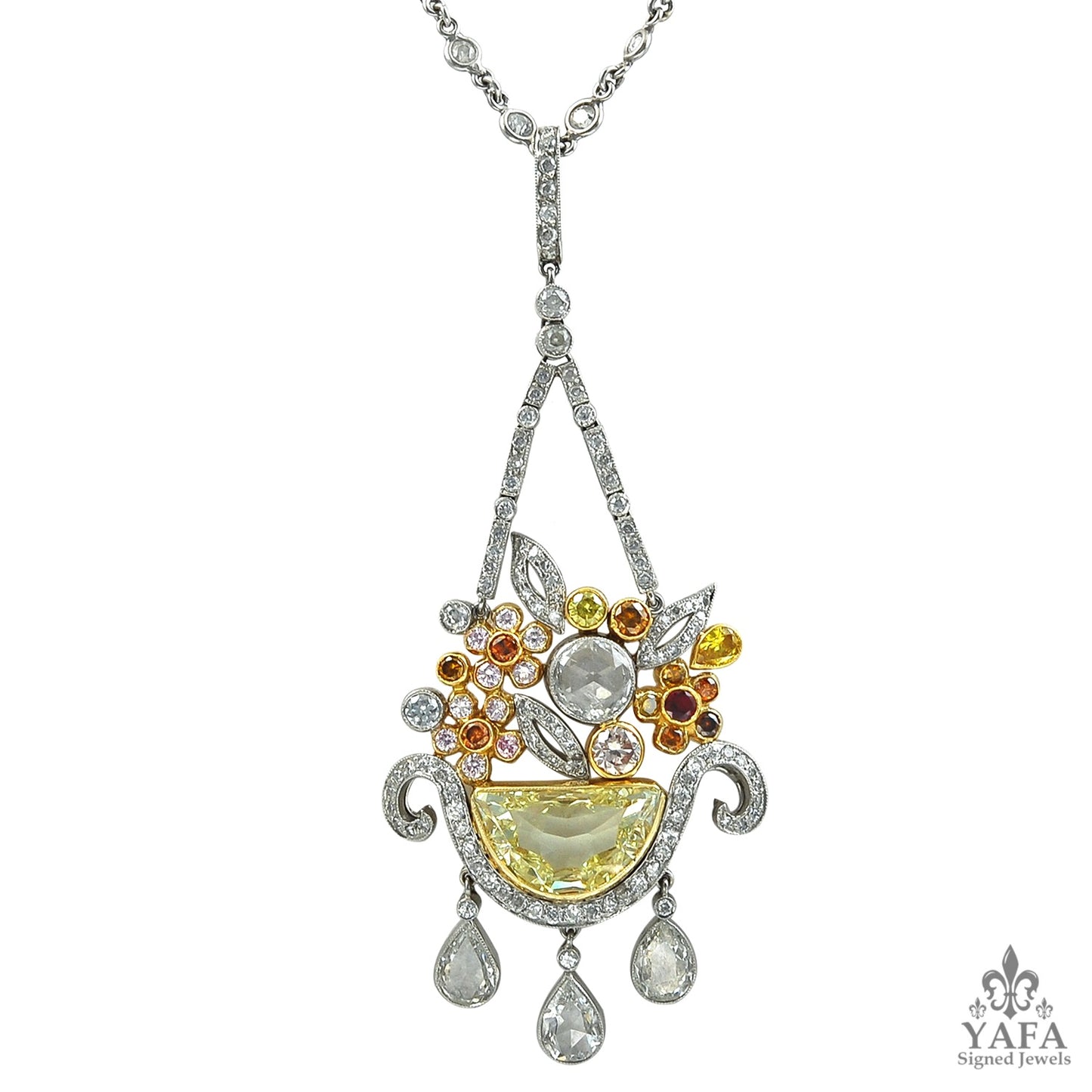 Platinum Fancy Colored Diamonds Necklace