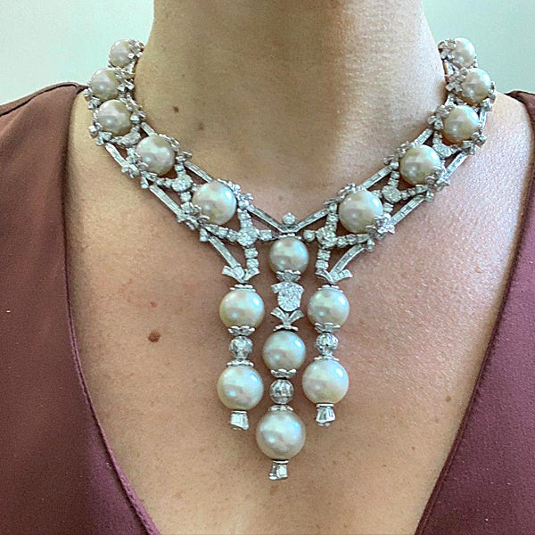 MOUAWAD Diamond Pearl Necklace Parure Suite